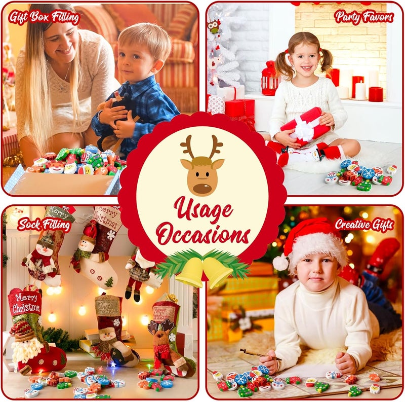 Kleeblatt Large Christmas Erasers for Kids Bulk, 63 Pcs Big Cute Erasers, Classroom Christma Gifts for Students, Christmas Stocking Stuffers, Holiday Party Favors. Includes Santa Claus, Elk, Snowman - Image 4
